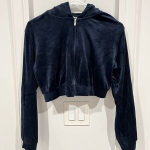 S Divided cropped velour zip up